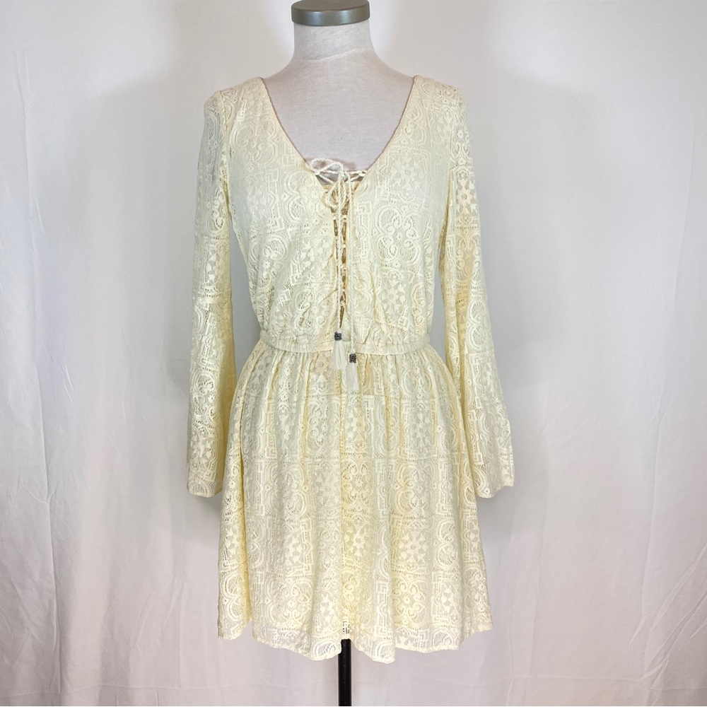 American Eagle Outfitters cream lace with long bell sleeve dress, size small